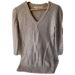 Max Studio 2 Ply Cashmere Cable Knit V Neck Sweater Womens Small Beige